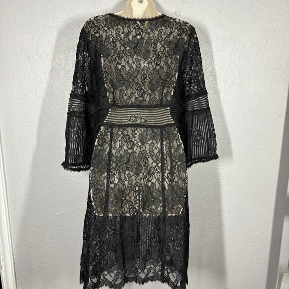 Vintage Nanette Lepore Lace Dress Black Sheer Date Party Goth Heart Neck - 8 - Picture 7 of 8